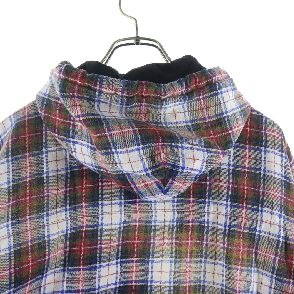 BALENCIAGA(バレンシアガ) 23SS BLEACHED FLANNEL HOODED JACKET ヴィンテージ加工 ブリーチドチェックフランネルジャケット ブルゾン レッド 699223 TMM05