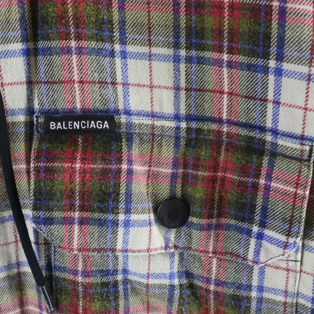BALENCIAGA(バレンシアガ) 23SS BLEACHED FLANNEL HOODED JACKET ヴィンテージ加工 ブリーチドチェックフランネルジャケット ブルゾン レッド 699223 TMM05