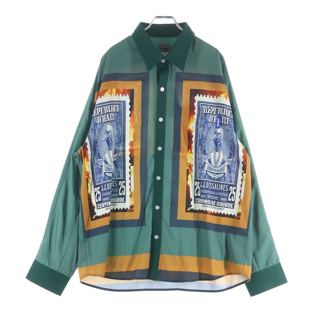 WANNA(ワナ) Stamp Shirts L/S スタンプ 長袖シャツ 総柄 グリーン