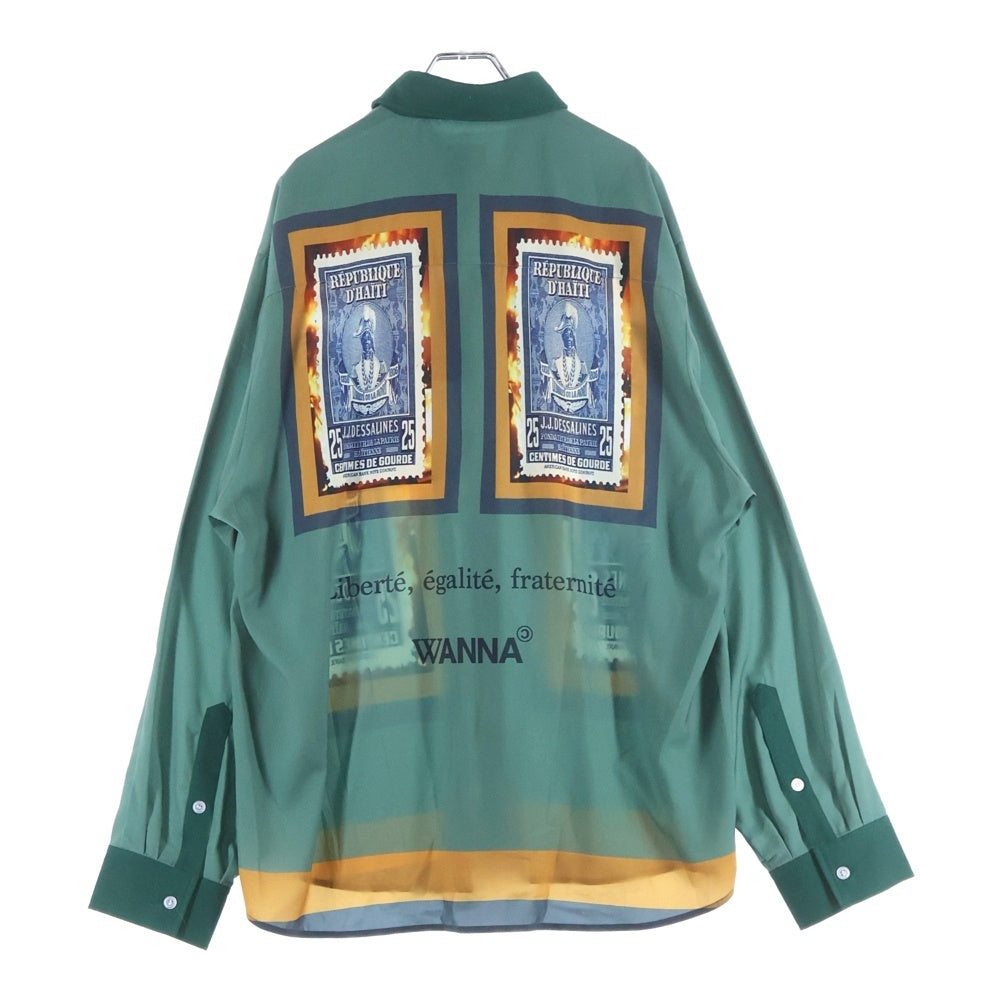 WANNA(ワナ) Stamp Shirts L/S スタンプ 長袖シャツ 総柄 グリーン
