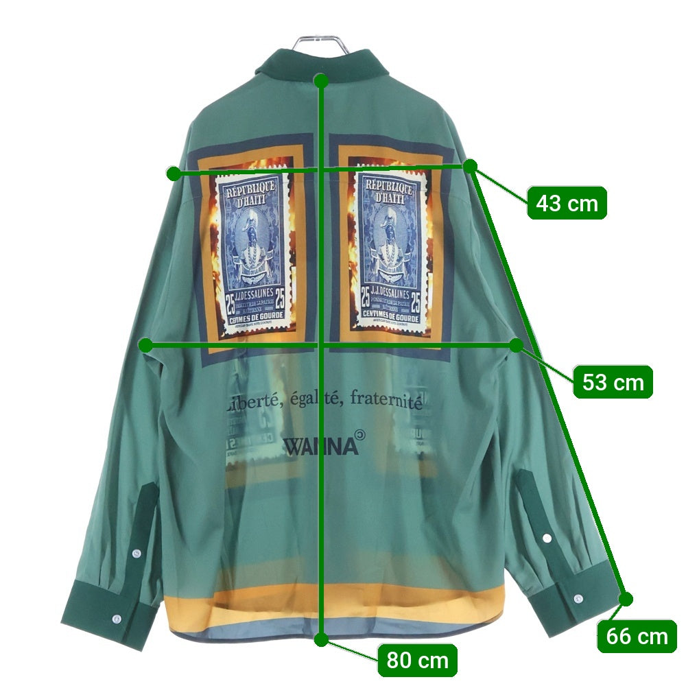 WANNA(ワナ) Stamp Shirts L/S スタンプ 長袖シャツ 総柄 グリーン