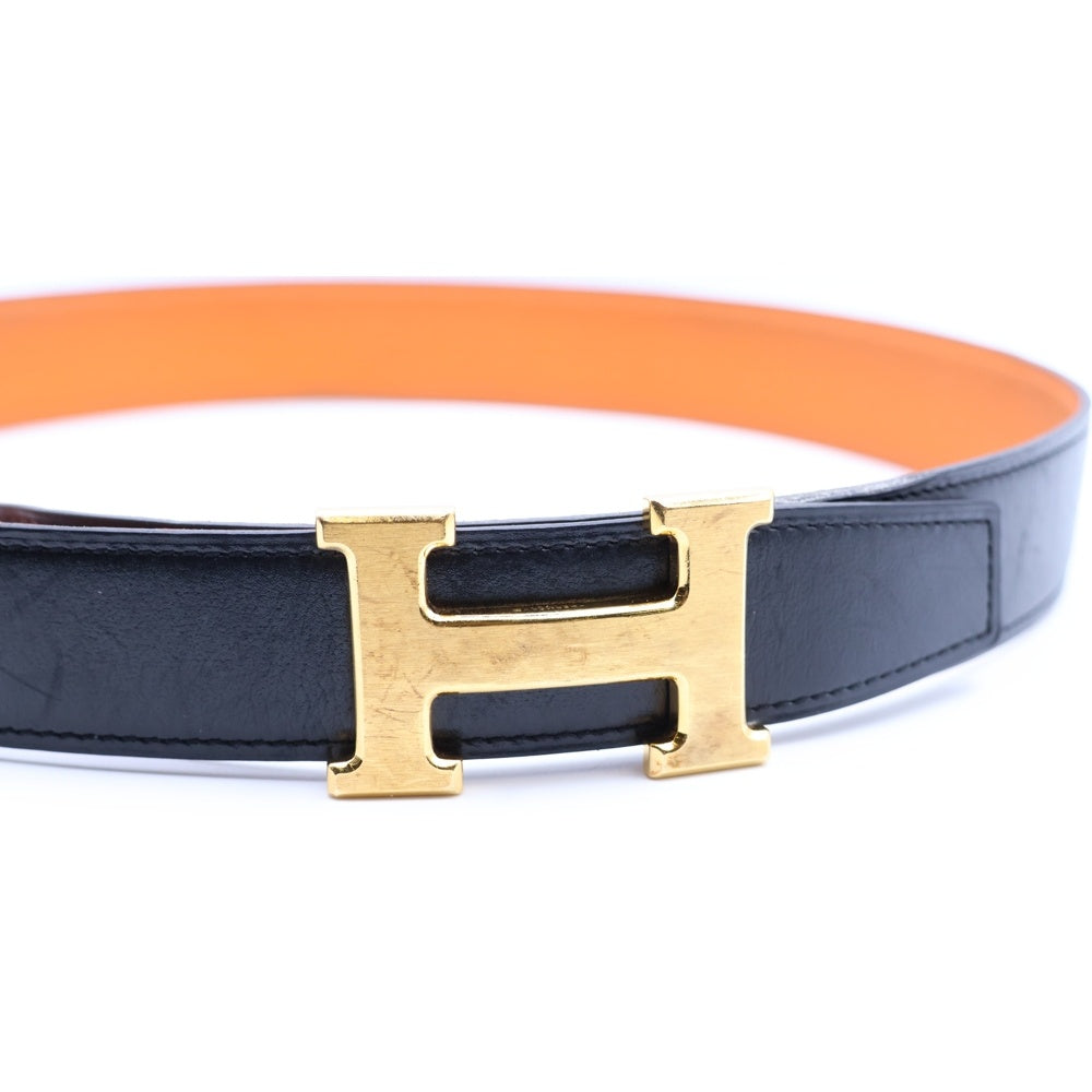HERMES(エルメス) コンスタンス Hバックル Y刻印 ゴールド金具 レザー ベルト ブラック/オレンジ レディース