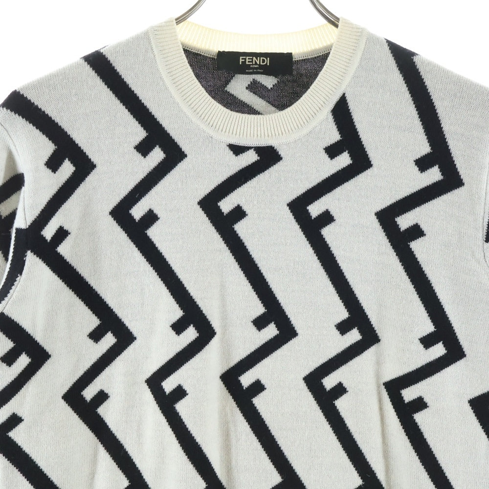 FENDI(フェンディ) FF柄 クルーネックニットセーター ホワイト レディース FZZ489 A93S
