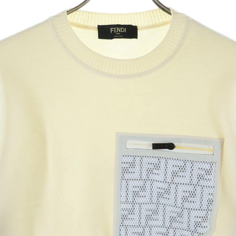 FENDI(フェンディ) 20SS ズッカ柄メッシュポケット クルーネックニット セーター ベージュ レディース FAE536 AAXS