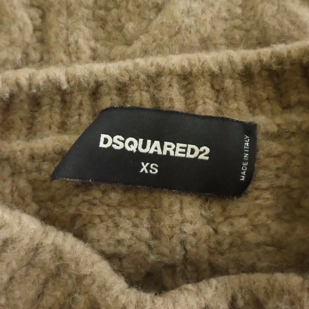 DSQUARED2(ディースクエアード) 15AW フロントワンポイントロゴプレートケーブルニットセーター ブラウン S74HA0618