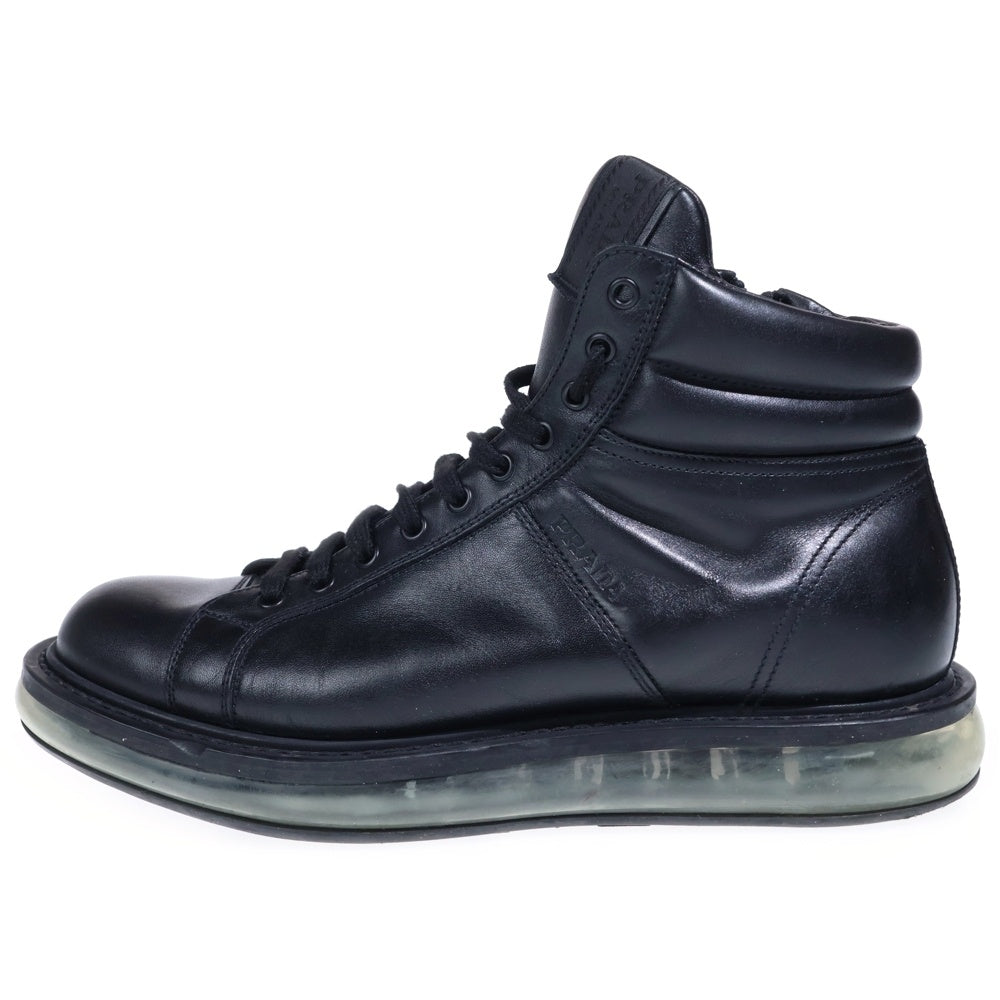 PRADA(プラダ) サイドジップ レザーロゴ エアソールハイカットスニーカー ブラック