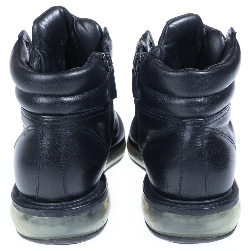 PRADA(プラダ) サイドジップ レザーロゴ エアソールハイカットスニーカー ブラック