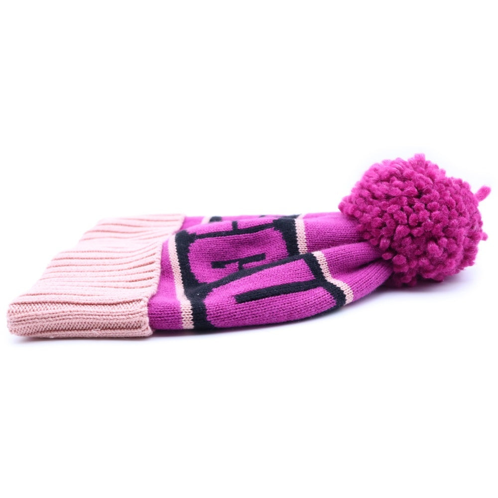 UGG(アグ) W KNIT LOGO STADIUM BEANIE 20067 グラフィックロゴ スタジアム ビーニー ボンボン付き ニット帽 パープル レディース