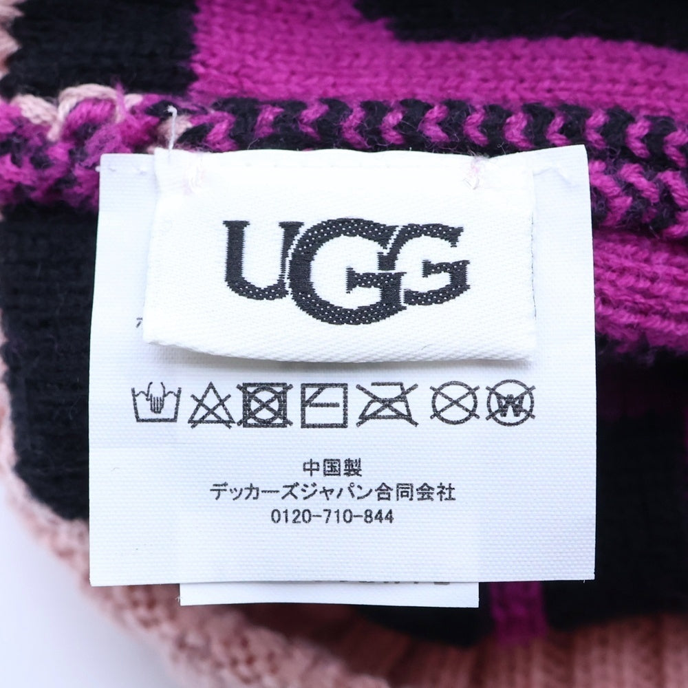 UGG(アグ) W KNIT LOGO STADIUM BEANIE 20067 グラフィックロゴ スタジアム ビーニー ボンボン付き ニット帽 パープル レディース