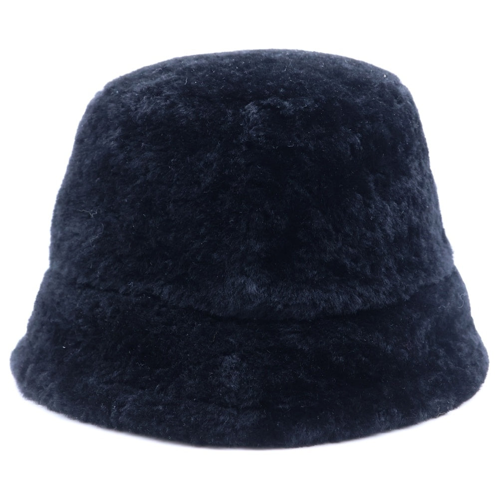 LOEWE(ロエベ) ロゴ刺繍 シアリング ラムレザー ファー バケットハット ブラック レディース K820HB1X70