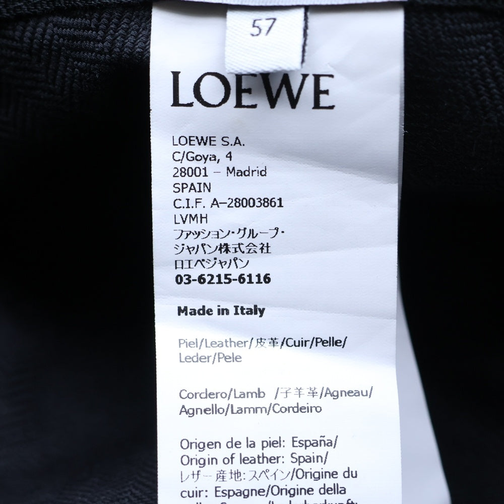 LOEWE(ロエベ) ロゴ刺繍 シアリング ラムレザー ファー バケットハット ブラック レディース K820HB1X70