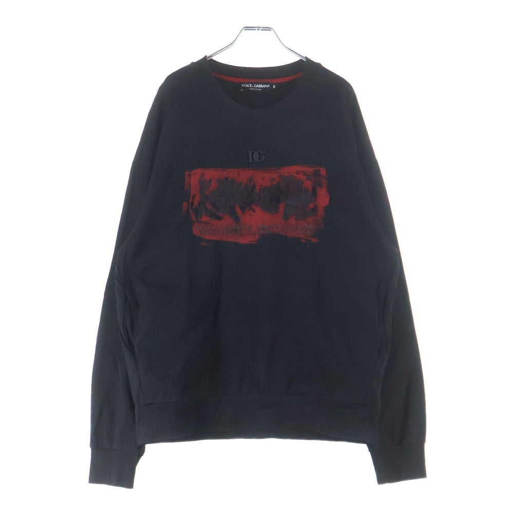 DOLCE & GABBANA(ドルチェアンドガッバーナ) Logo-Plaque Sweatshirt G9WZ8Z フロントロゴ タイガー柄 クルーネックスウェットトレーナー ブラック