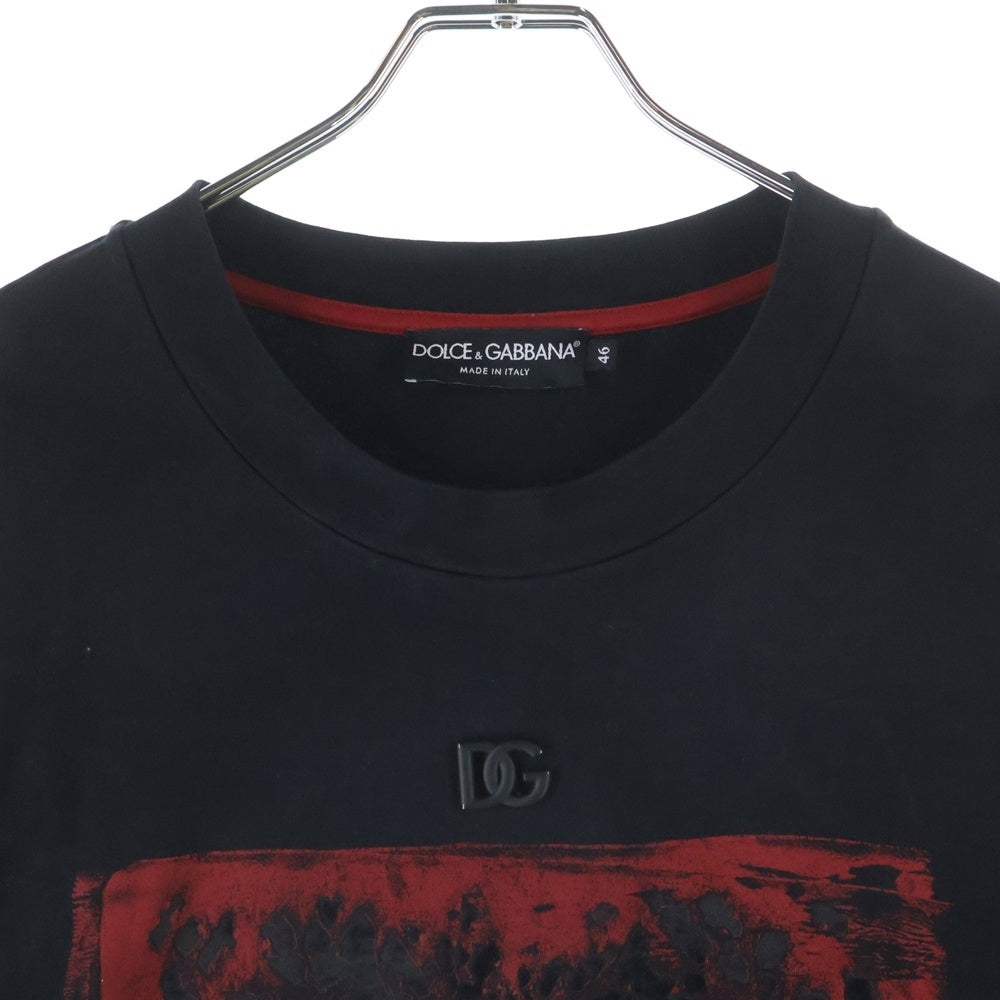 DOLCE & GABBANA(ドルチェアンドガッバーナ) Logo-Plaque Sweatshirt G9WZ8Z フロントロゴ タイガー柄 クルーネックスウェットトレーナー ブラック