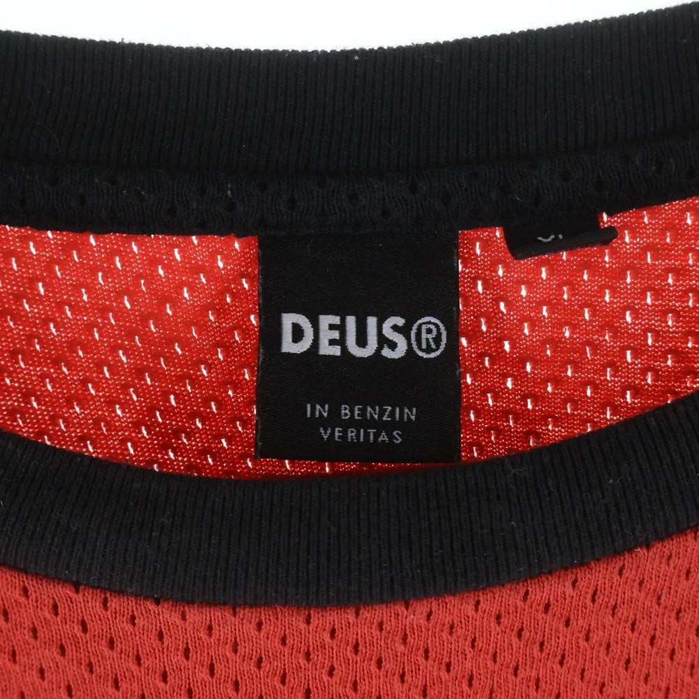 DEUS EX MACHINA(デウスエクスマキナ) Moto Cross Shirt モトクロス メッシュ クルーネック長袖Tシャツカットソー ロングスリーブ ロンT ブラック/ホワイト/レッド