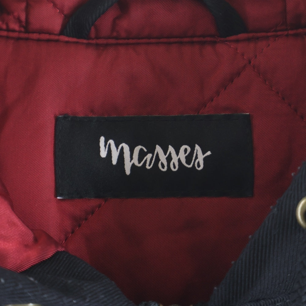MASSES(マシス) 両面ロゴ刺繍 裏キルティング地 フーデッドワークジャケット ブルゾンジャケット ブラック