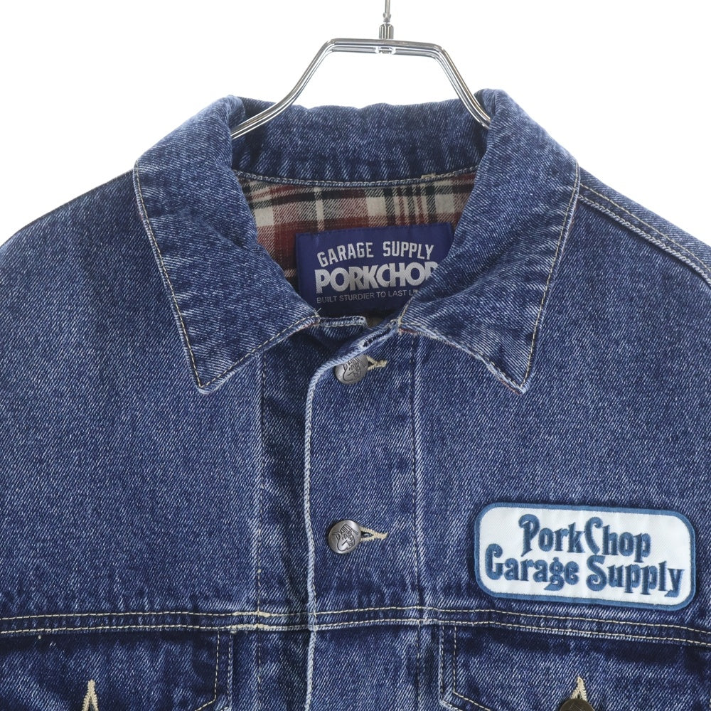 PORKCHOP(ポークチョップ) フロントロゴ刺繍ワッペン デニムトラッカージャケット インディゴ