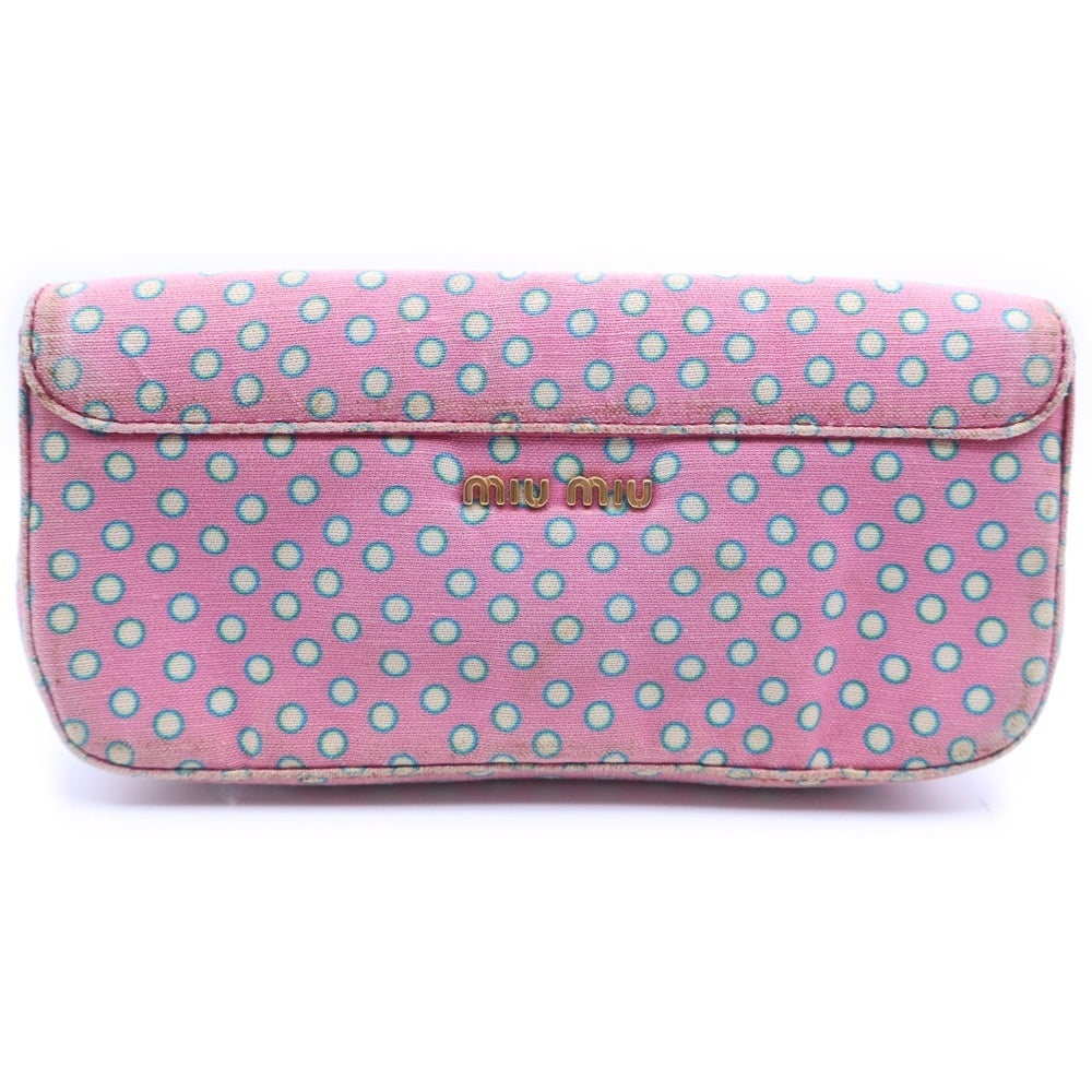 miumiu(ミュウミュウ) ドットデザイン ゴールドメタルロゴ クラッチバッグ 長財布 ピンク レディース