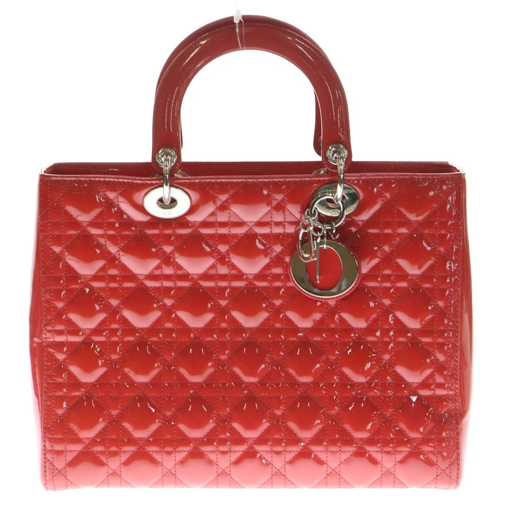 Christian Dior(クリスチャンディオール) LADY DIOR VRB44551 レディディオール ラージ エナメルハンドバッグ 2WAY ショルダーバッグ レッド