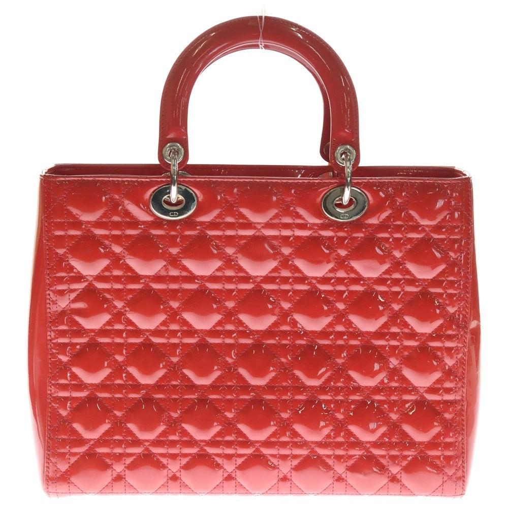 Christian Dior(クリスチャンディオール) LADY DIOR VRB44551 レディディオール ラージ エナメルハンドバッグ 2WAY ショルダーバッグ レッド