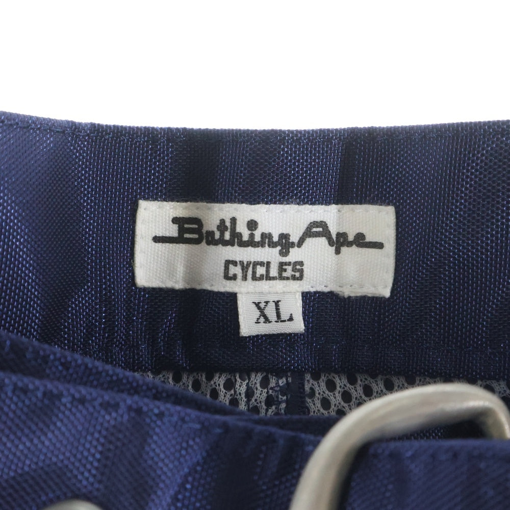 A BATHING APE(アベイシングエイプ) ナイロンサイクリングパンツ サイドロゴ刺繍 ネイビー