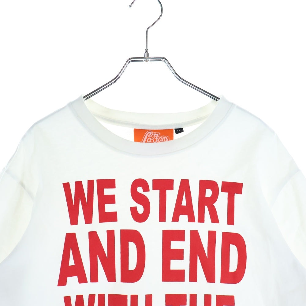 La FAM(ラファム) WE START AND END MITH THE FAM PRINT T-SHIRT フロントロゴプリント クルーネック半袖Tシャツカットソー ホワイト