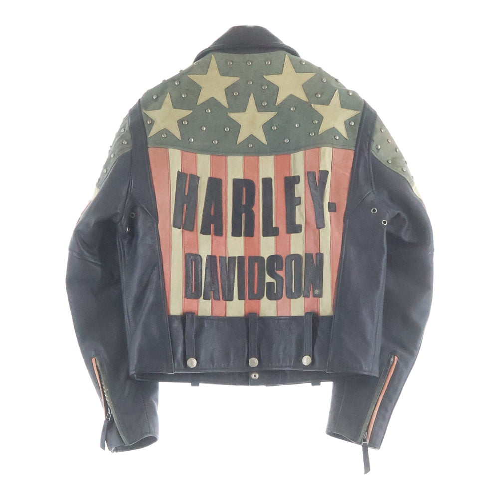 HARLEY DAVIDSON(ハーレーダビッドソン) 90S ヴィンテージ スタッズ 星条旗 バックロゴレザージャケット 革ジャン ライダースジャケット ブラック 40345