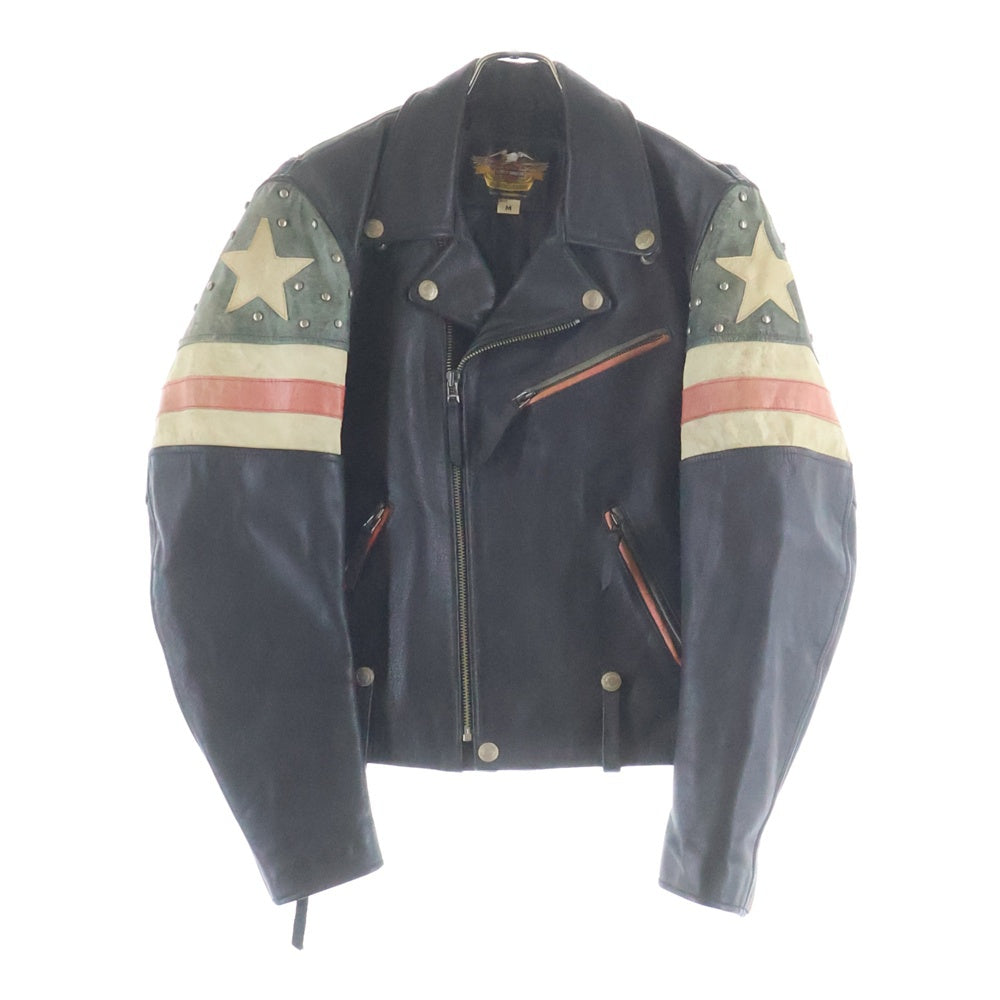 HARLEY DAVIDSON(ハーレーダビッドソン) 90S ヴィンテージ スタッズ 星条旗 バックロゴレザージャケット 革ジャン ライダースジャケット ブラック 40345