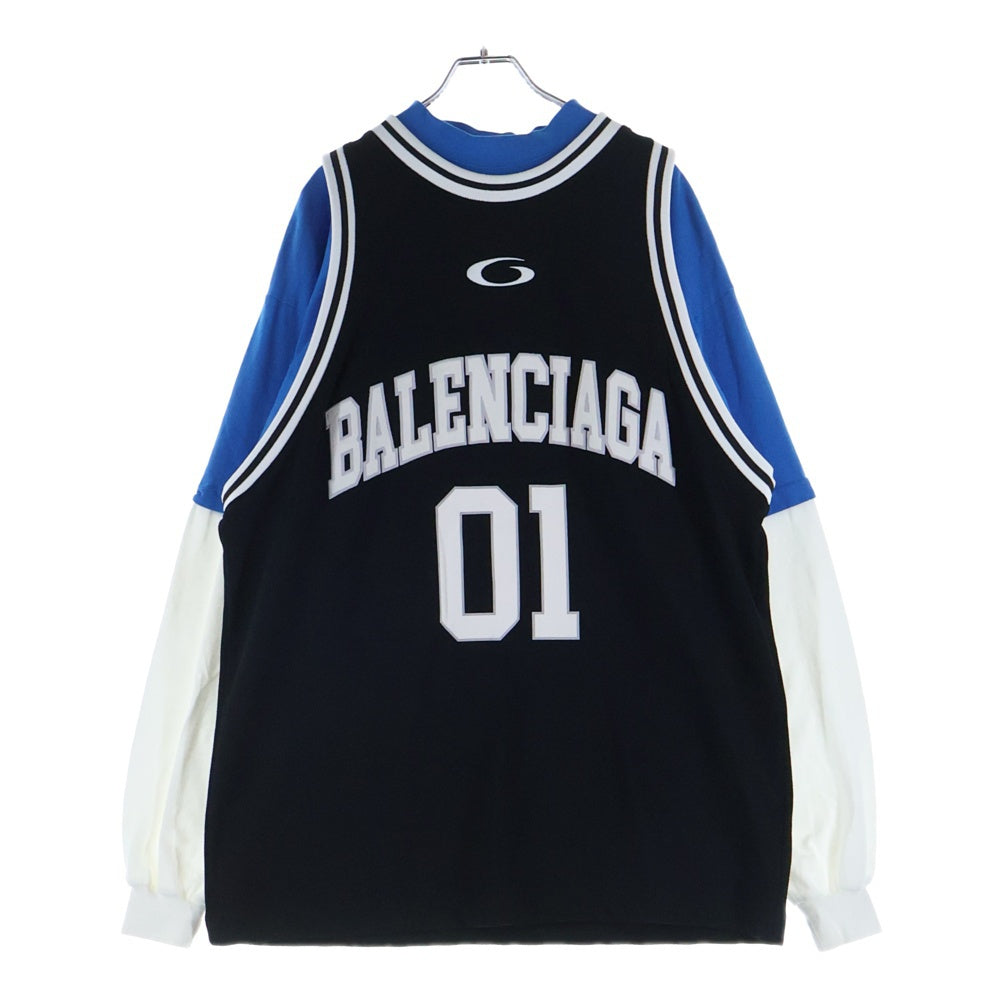 BALENCIAGA(バレンシアガ) Basketball Series レイヤード クルーネック長袖Tシャツカットソー ロングスリーブ ロンT ブルー/ブラック/ホワイト 822176 TRVX8
