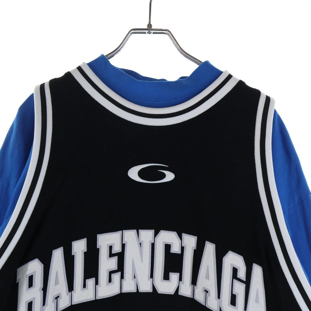 BALENCIAGA(バレンシアガ) Basketball Series レイヤード クルーネック長袖Tシャツカットソー ロングスリーブ ロンT ブルー/ブラック/ホワイト 822176 TRVX8