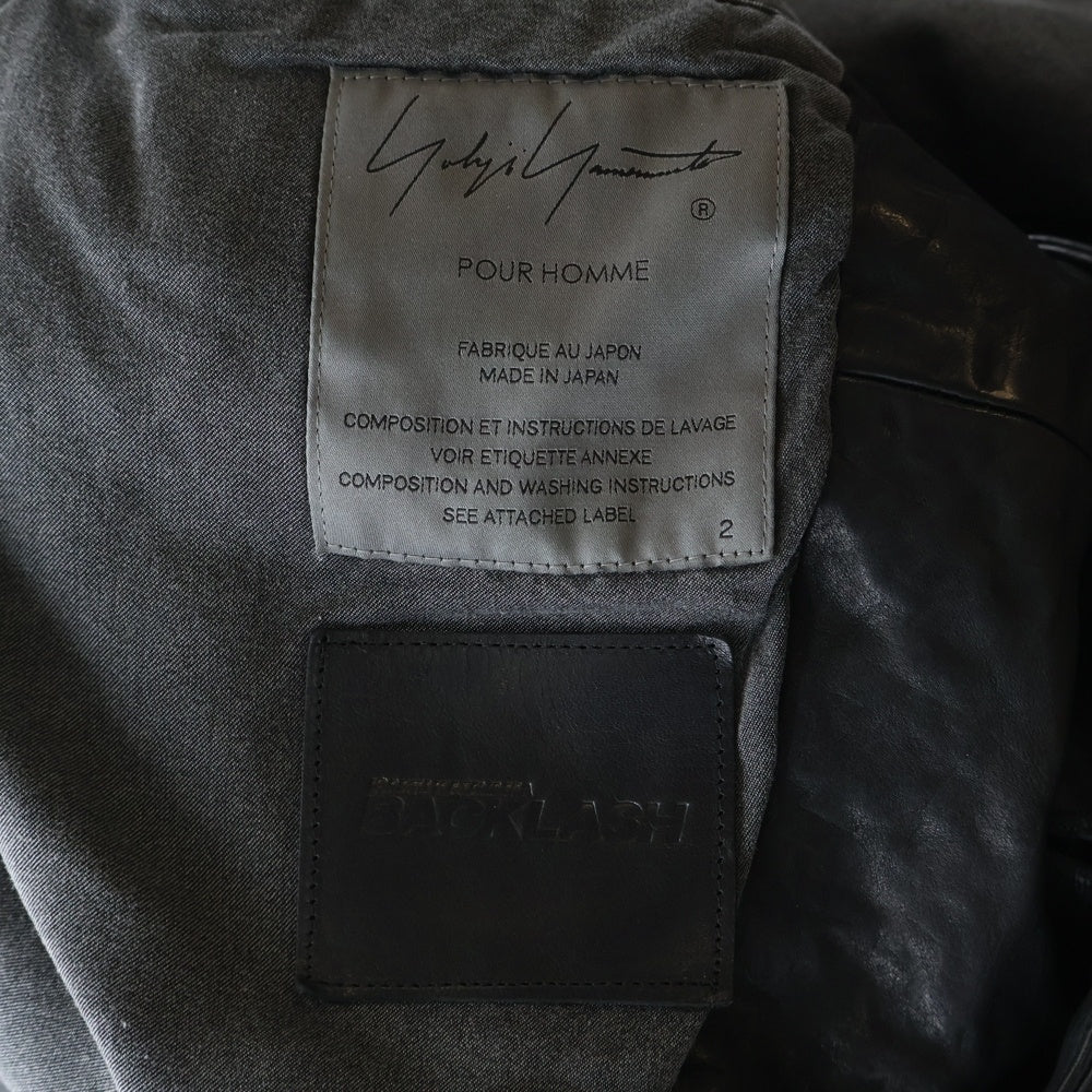Yohji Yamamoto POUR HOMME(ヨウジヤマモト プールオム) 21AW ×BACKLASH バックラッシュ カウレザー フード取り外し可能 レザージャケット ブラック HX-J36-700