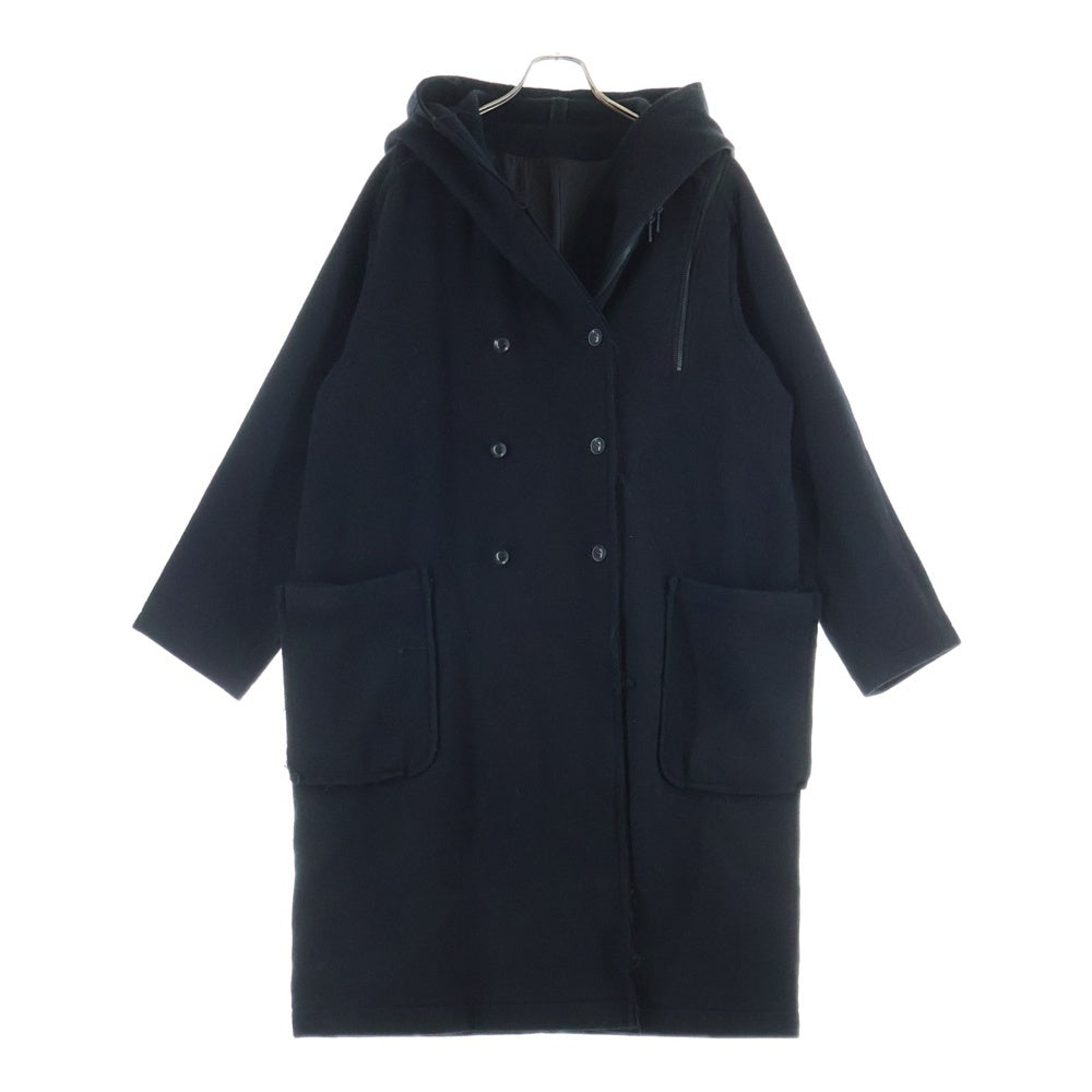 B Yohji Yamamoto(ビー ヨウジヤマモト) 8AW Wool Viyella Double Fastener Coat ダブルファスナー メルトン フーデッド コート ブラック NV-C52-105