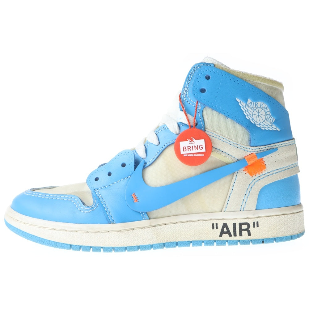 NIKE(ナイキ) × OFF-WHITE AIR JORDAN 1 POWDER BLUE UNC AQ0818-148 オフホワイト エアジョーダン1パウダーブルーハイカットスニーカー ホワイト/ブルー US6.5 /24.5cm レディース