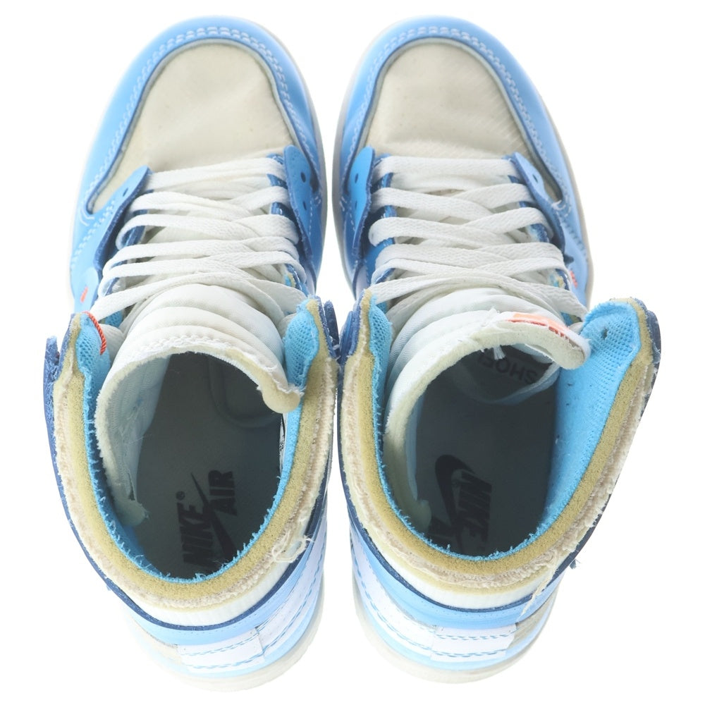 NIKE(ナイキ) × OFF-WHITE AIR JORDAN 1 POWDER BLUE UNC AQ0818-148 オフホワイト エアジョーダン1パウダーブルーハイカットスニーカー ホワイト/ブルー US6.5 /24.5cm レディース