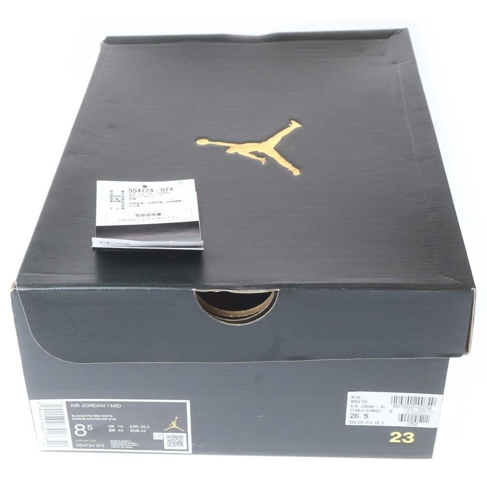 NIKE(ナイキ) AIR JORDAN 1 MID BRED エアージョーダン ブレッド ハイカットスニーカー ブラック/レッド US8.5/26.5cm 554724-074