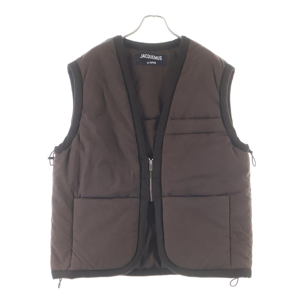 JACQUEMUS(ジャックムス) 22AW Le Papier Brown Padded Down Vest バックロゴジップアップ中綿ベスト ブラウン