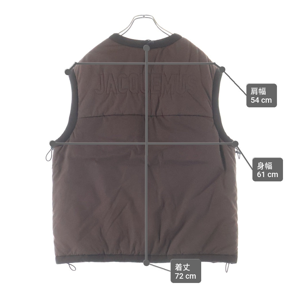 JACQUEMUS(ジャックムス) 22AW Le Papier Brown Padded Down Vest バックロゴジップアップ中綿ベスト ブラウン