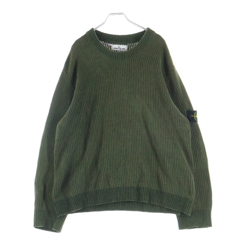STONE ISLAND(ストーンアイランド) 25AW ウール ストライプ 袖ロゴ ワッペン クルーネックニット カーキ 815508A3
