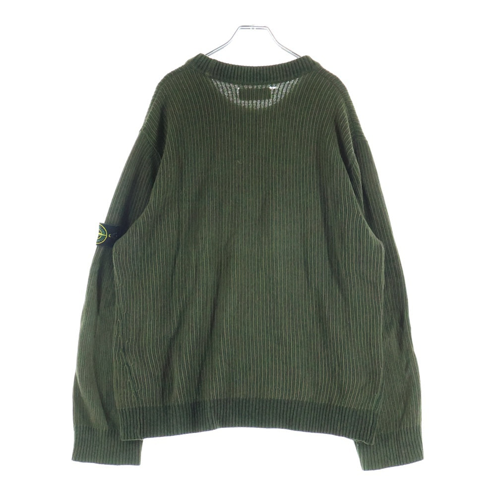 STONE ISLAND(ストーンアイランド) 25AW ウール ストライプ 袖ロゴ ワッペン クルーネックニット カーキ 815508A3