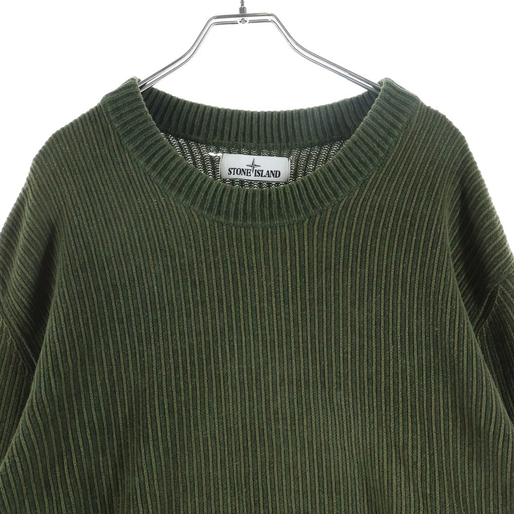 STONE ISLAND(ストーンアイランド) 25AW ウール ストライプ 袖ロゴ ワッペン クルーネックニット カーキ 815508A3