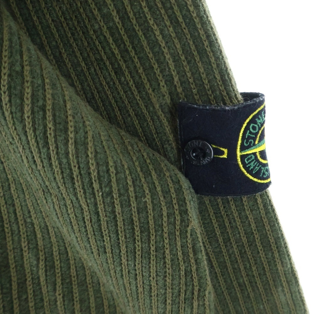 STONE ISLAND(ストーンアイランド) 25AW ウール ストライプ 袖ロゴ ワッペン クルーネックニット カーキ 815508A3