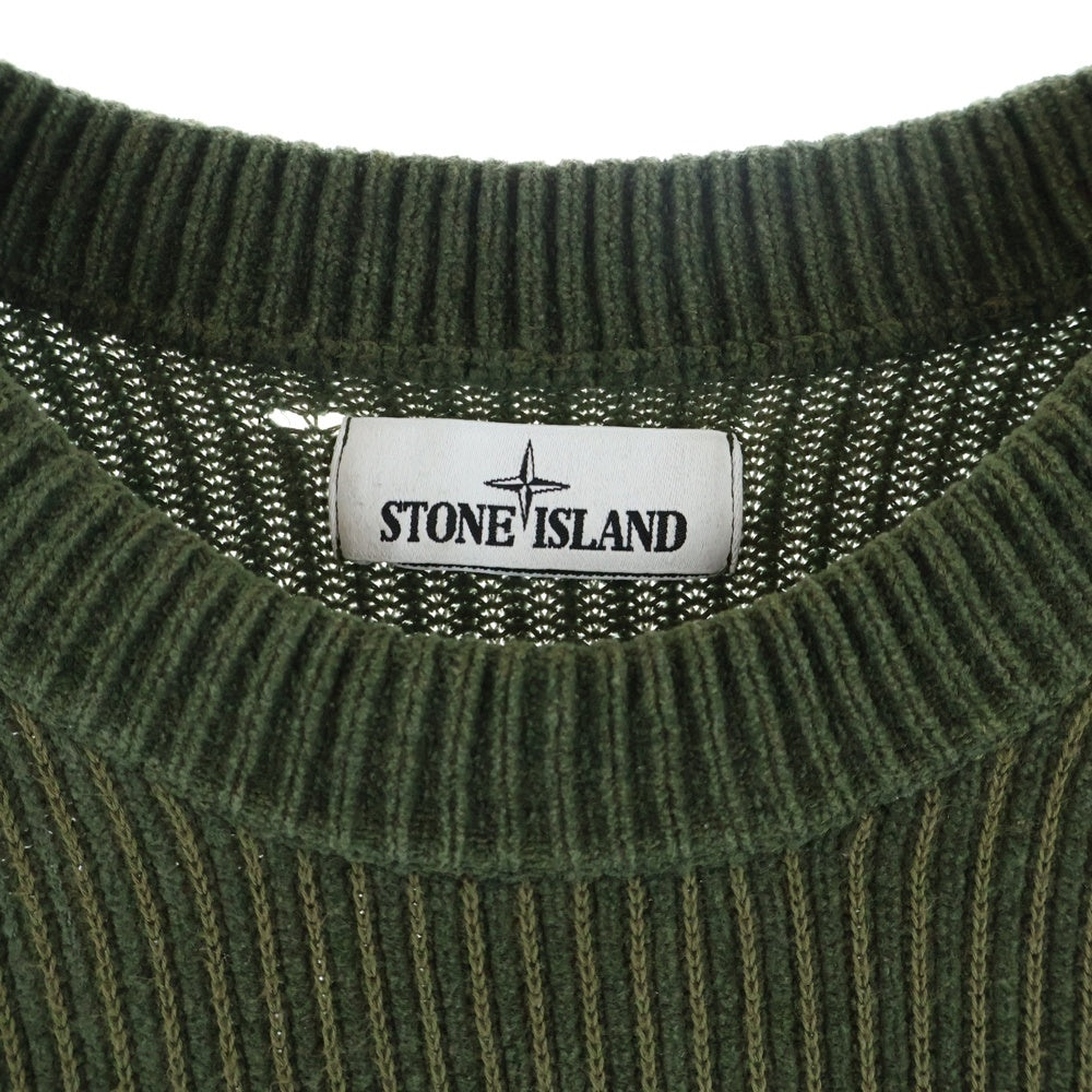 STONE ISLAND(ストーンアイランド) 25AW ウール ストライプ 袖ロゴ ワッペン クルーネックニット カーキ 815508A3