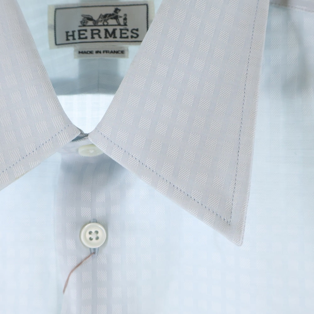 HERMES(エルメス) レギュラーカラー ドレスシャツ 長袖シャツ セリエボタン 格子柄 チェック ブルー
