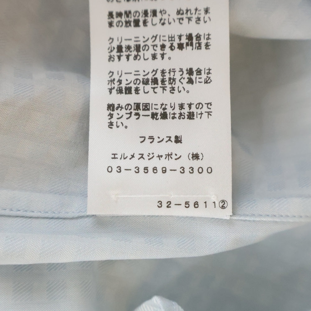 HERMES(エルメス) レギュラーカラー ドレスシャツ 長袖シャツ セリエボタン 格子柄 チェック ブルー