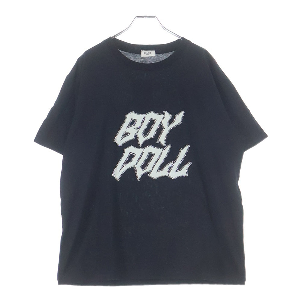 CELINE(セリーヌ) BOY DOLL ラインストーンロゴ 半袖シャツ カットソー クルーネック ブラック 2X59C671Q