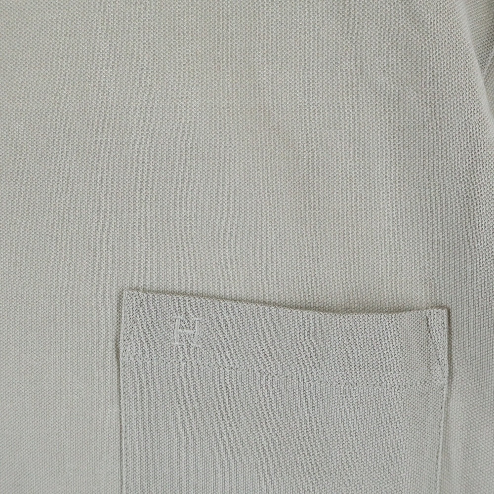 HERMES(エルメス) サドルステッチ ワンポイントロゴ刺繍 半袖シャツ カットソー クルーネック 胸ポケット Tシャツ グレー