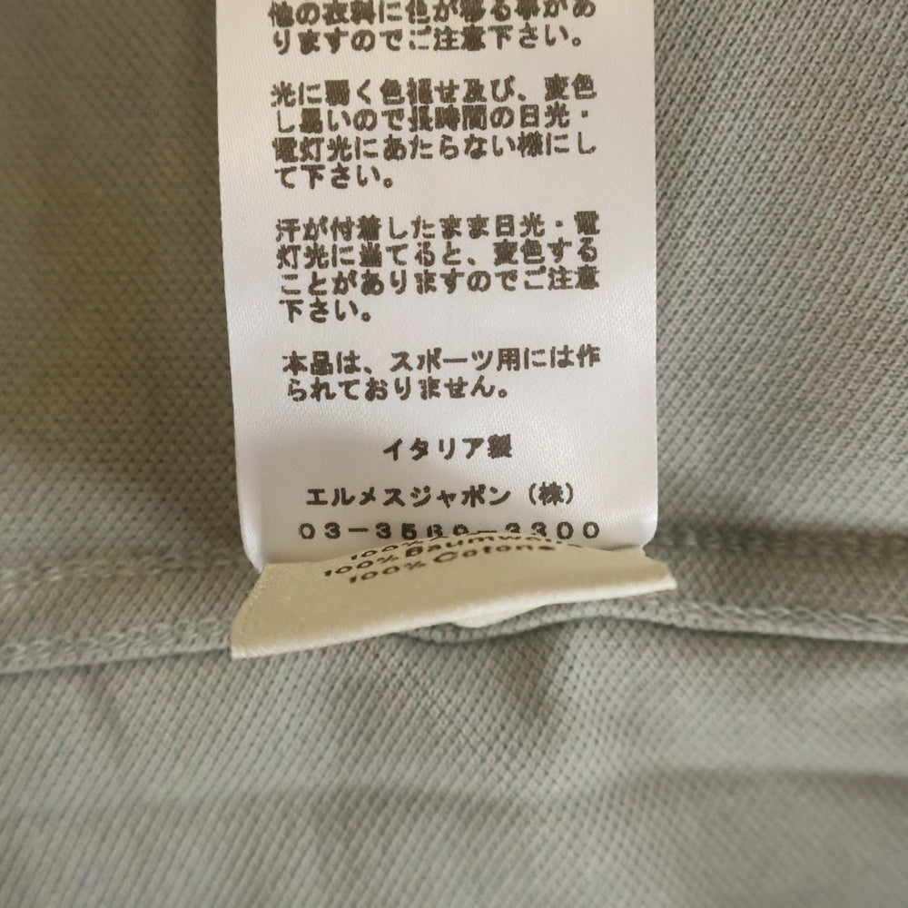 HERMES(エルメス) サドルステッチ ワンポイントロゴ刺繍 半袖シャツ カットソー クルーネック 胸ポケット Tシャツ グレー