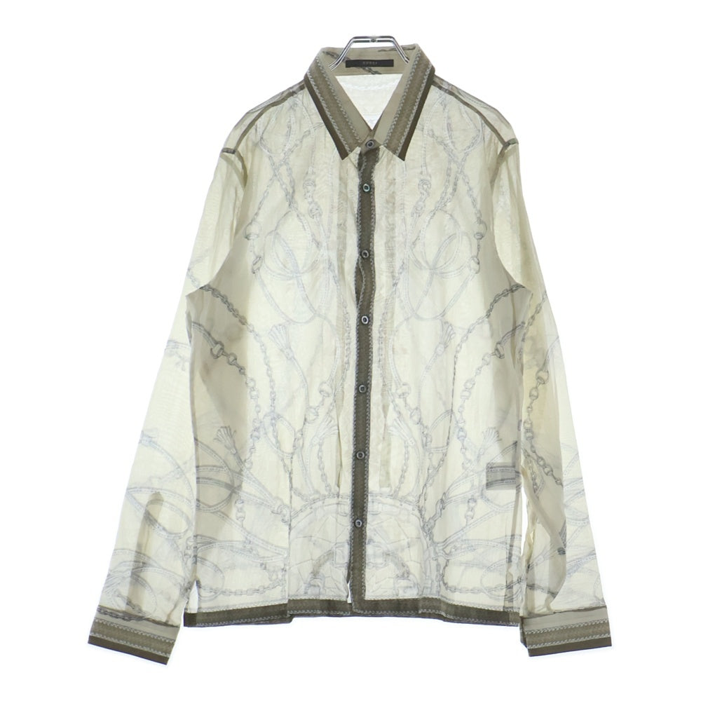 GUCCI(グッチ) ホースビット チェーン柄 レギュラーカラー シアーシャツ ホワイト系 259427 Z3258