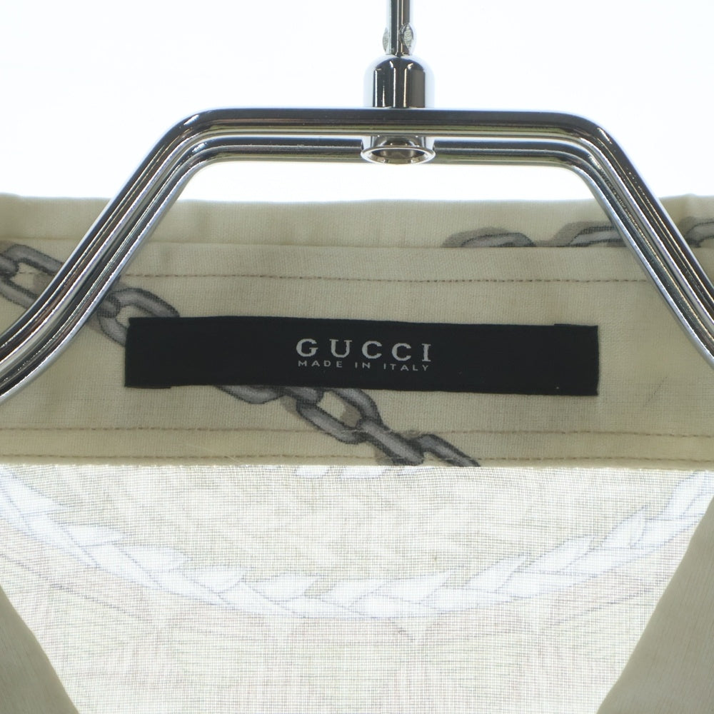 GUCCI(グッチ) ホースビット チェーン柄 レギュラーカラー シアーシャツ ホワイト系 259427 Z3258