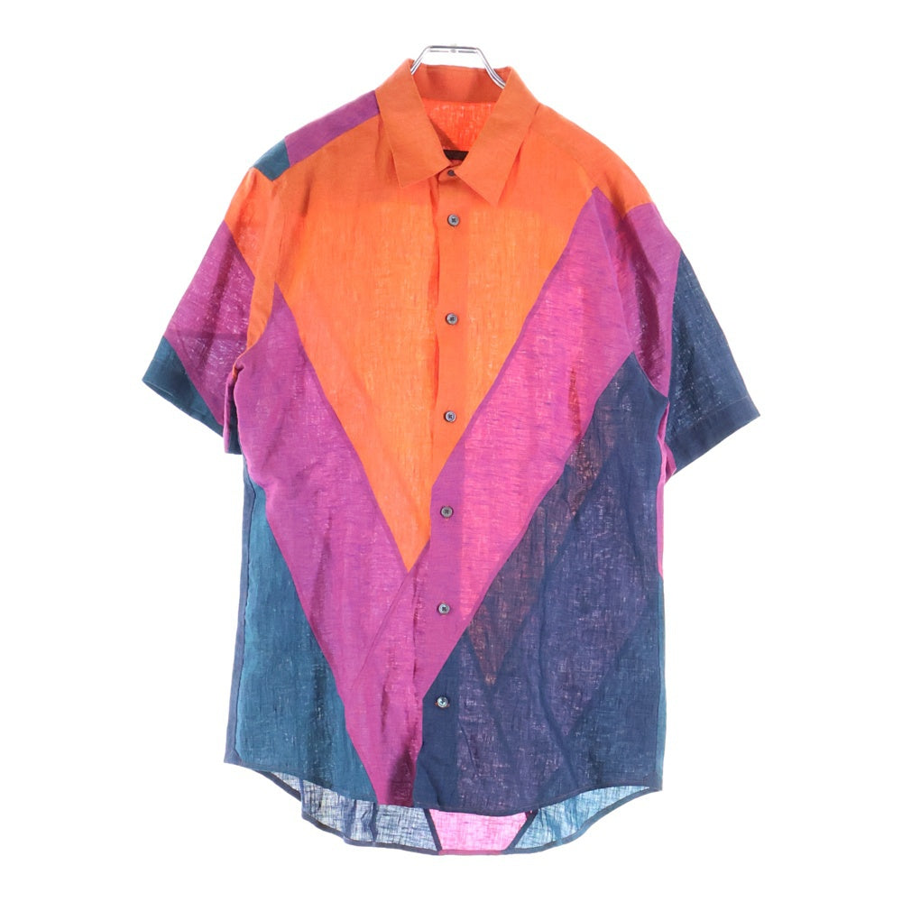 LOUIS VUITTON(ルイヴィトン) Multicolor Linen マルチカラー リネン 麻 半袖シャツ カットソー オレンジ/ネイビー RM131M H3SH32LIH