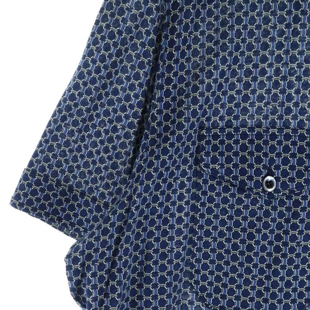 GUCCI(グッチ) シルク ワークシャツ 半袖シャツ カットソー ボタンダウン 総柄 ネイビー 232150 Z7536